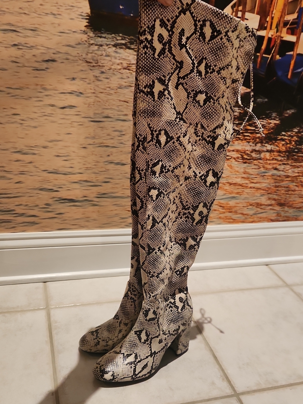Unisa Women's Snake Print Over-the-Knee Heeled Boots 6 1/2